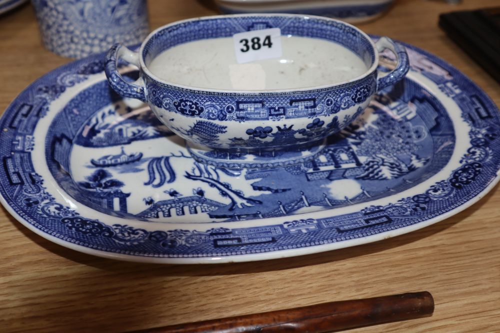 A collection of blue and white pottery